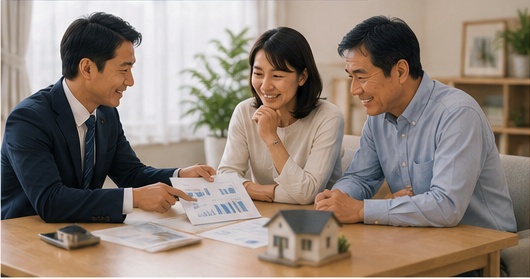 家を売るか迷っている方へ売却方法を説明する相談風景