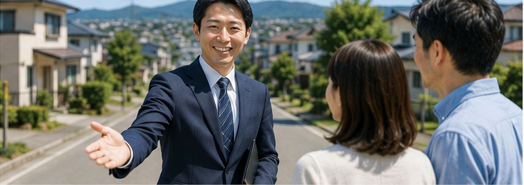 北見市の住宅街で不動産売却の相談に対応する担当者