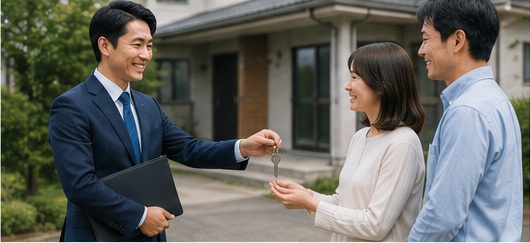 中古住宅の売却がまとまり鍵を受け渡す様子